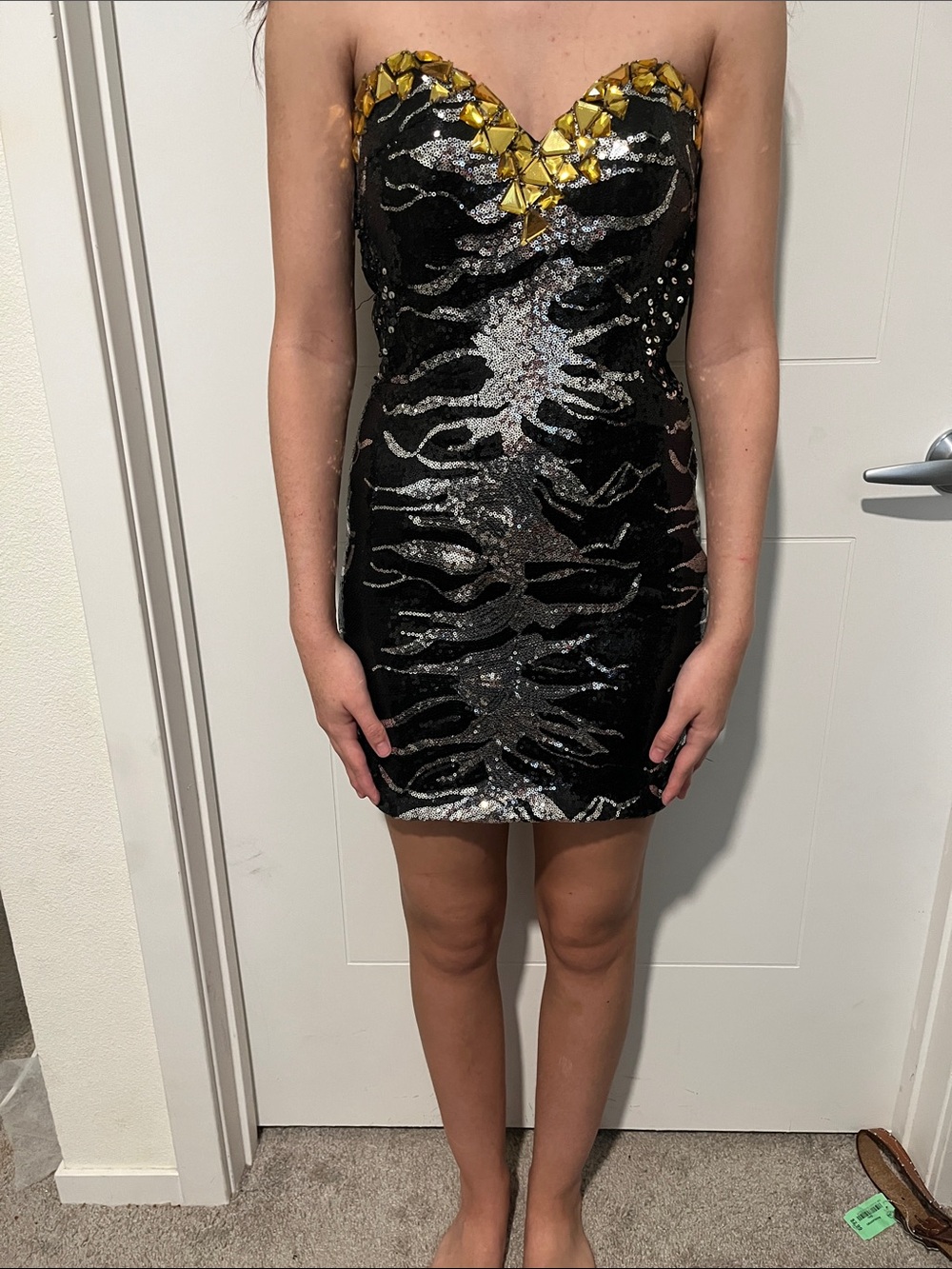 Cinderella Divine Embellished Strapless Sequin Sweetheart Neckline Mini Dress